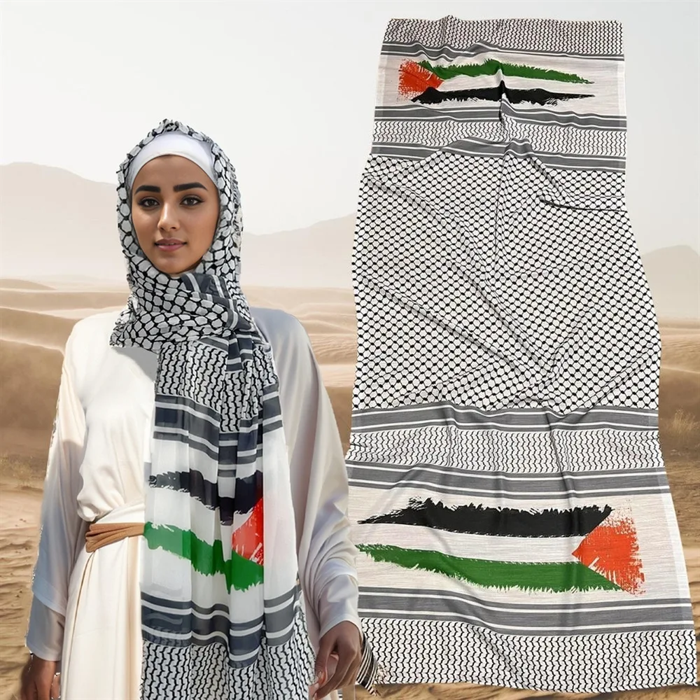 Popular Design Kuffiyeh Shawl Chiffon Scarf Geometric Women Islamic Muslim Scarves Shawl Echarpe the Middle East Arab Hijabs view 3