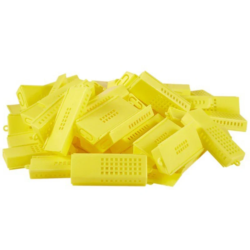

100 шт. Желтые изолированные клетки для пчелиных маток, инструменты для пчеловодства, транспортные клетки для ульев