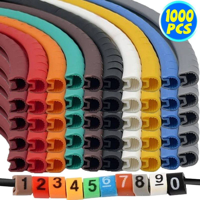 

500/1000 шт. маркеры для проводов и кабелей, цифры от 0 до 9, цветные, из ПВХ, для маркировки и организации электропроводки