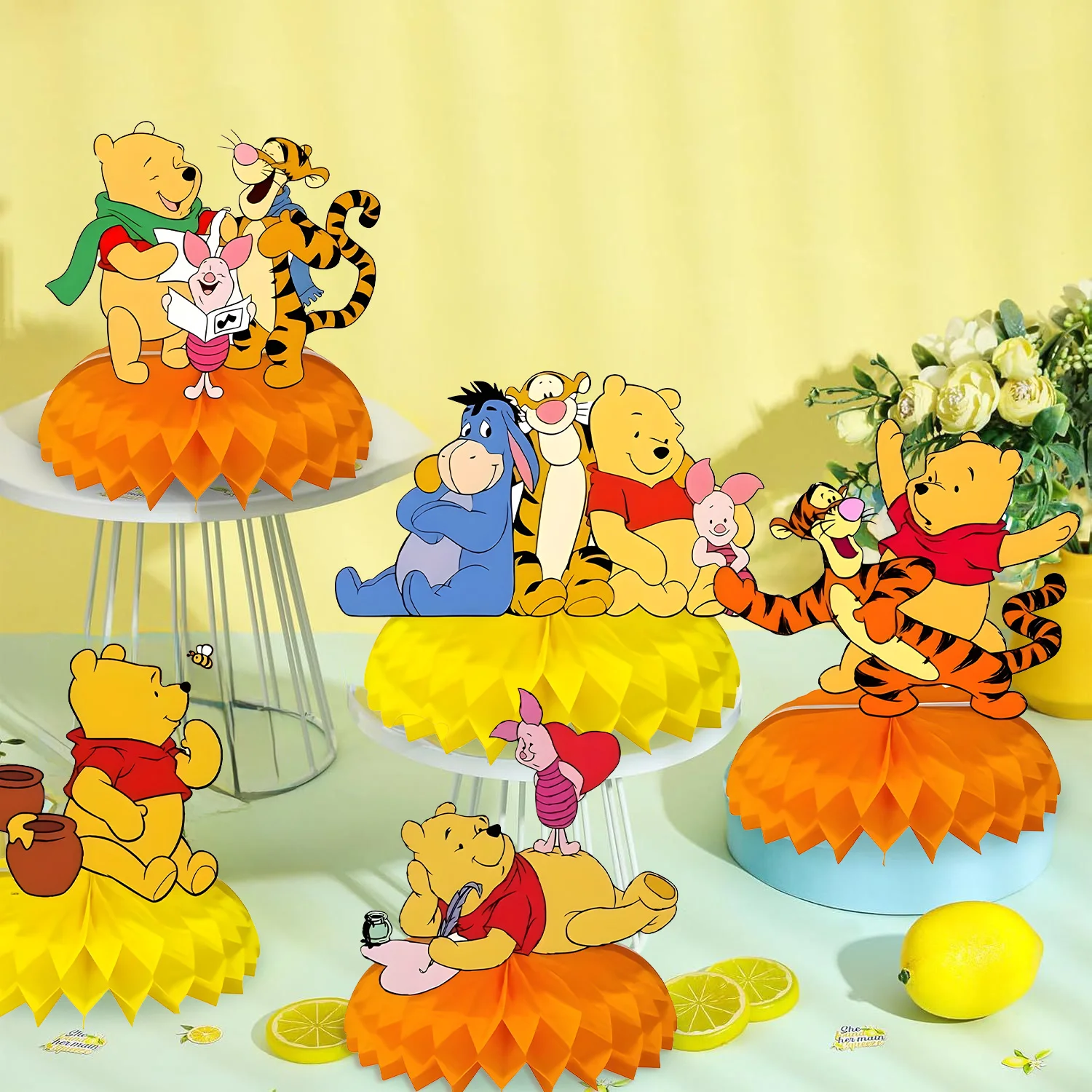 

7pcs Winnie the Pooh & Friends Honeycomb Tabletop Decor Adorable Bear Tiger Piglet Rabbit Designs for Birthday Parties