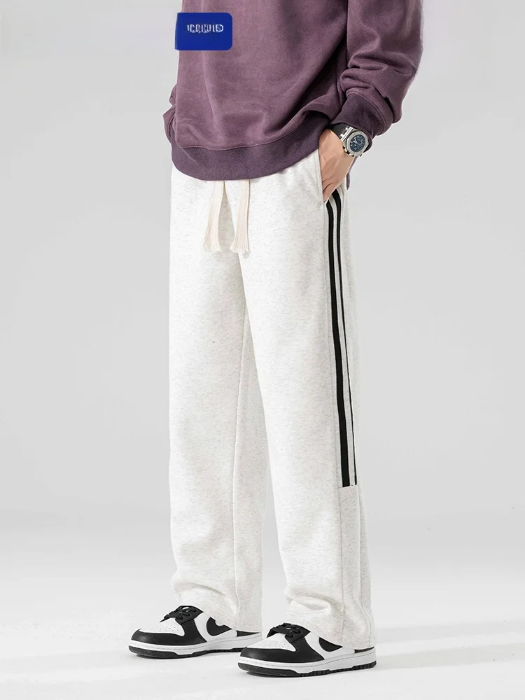 Wassup dúzia listra americana decorativa na moda workwear casual solto em linha reta malha moletom masculino faion calças casuais