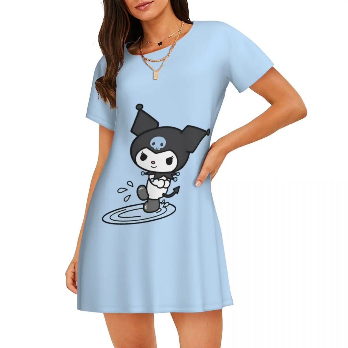 

Женская ночная рубашка Kuromi с короткими рукавами на заказ для сна, женская ночная рубашка, платье Little Devil, платье для сна