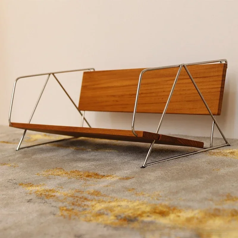 Medieval Hong Kong Style, Teak Magazine Display Stand 304 Stainless Steel Household Book Storage Shelf