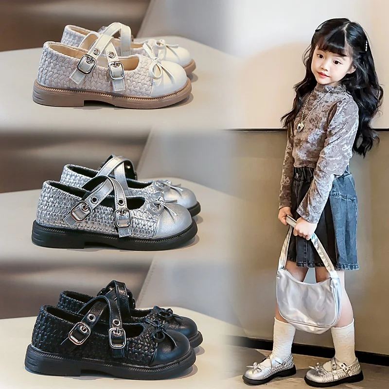 

Girls Casual Flat Shoes Round Toes Kids Leather Shoes with Simple Bows 2025 Fashion Children Princess Shoes for Party Wedding