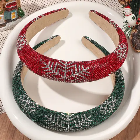 1Pcs Red Christmas Snowflake Soft Headband with Rhinestone for Women Girls,Glitter Green Holiday Party Hair Accessory Hairband