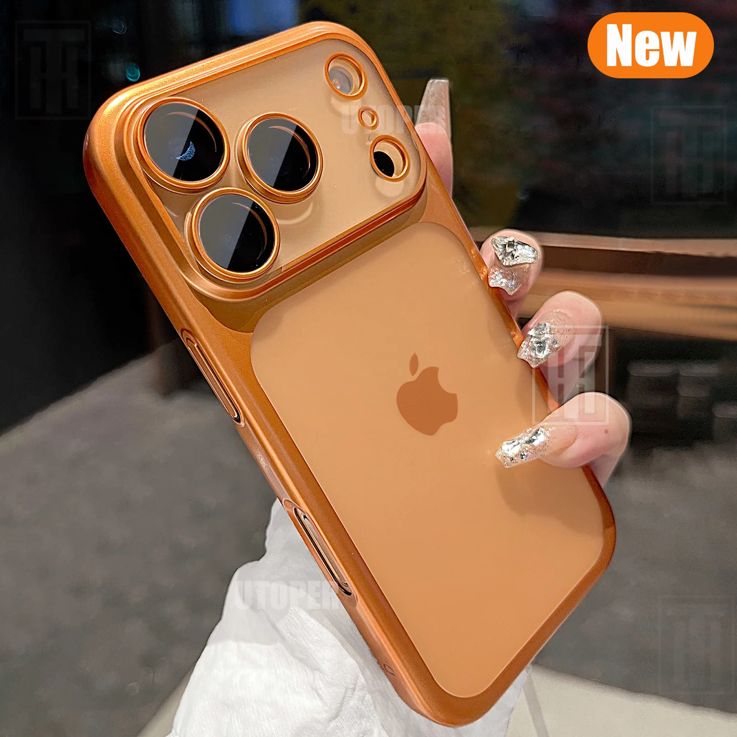 Nowe Pomarańczowe Przezroczyste Matowe Etui na Telefon z Powłoką Chroniącą Przed Odciskami Palców do iPhone'a 17 Pro Max z Folią Ochronną na Obiektyw i Twardą Obudową