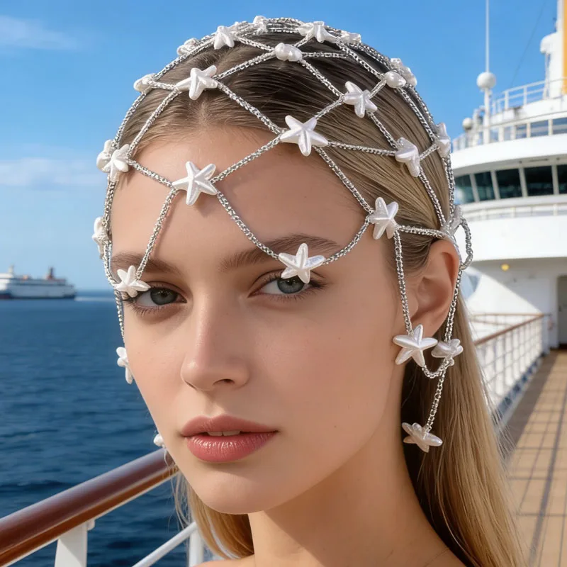 

European and American fashion pearl star headdress for brides, unique design hair accessory
