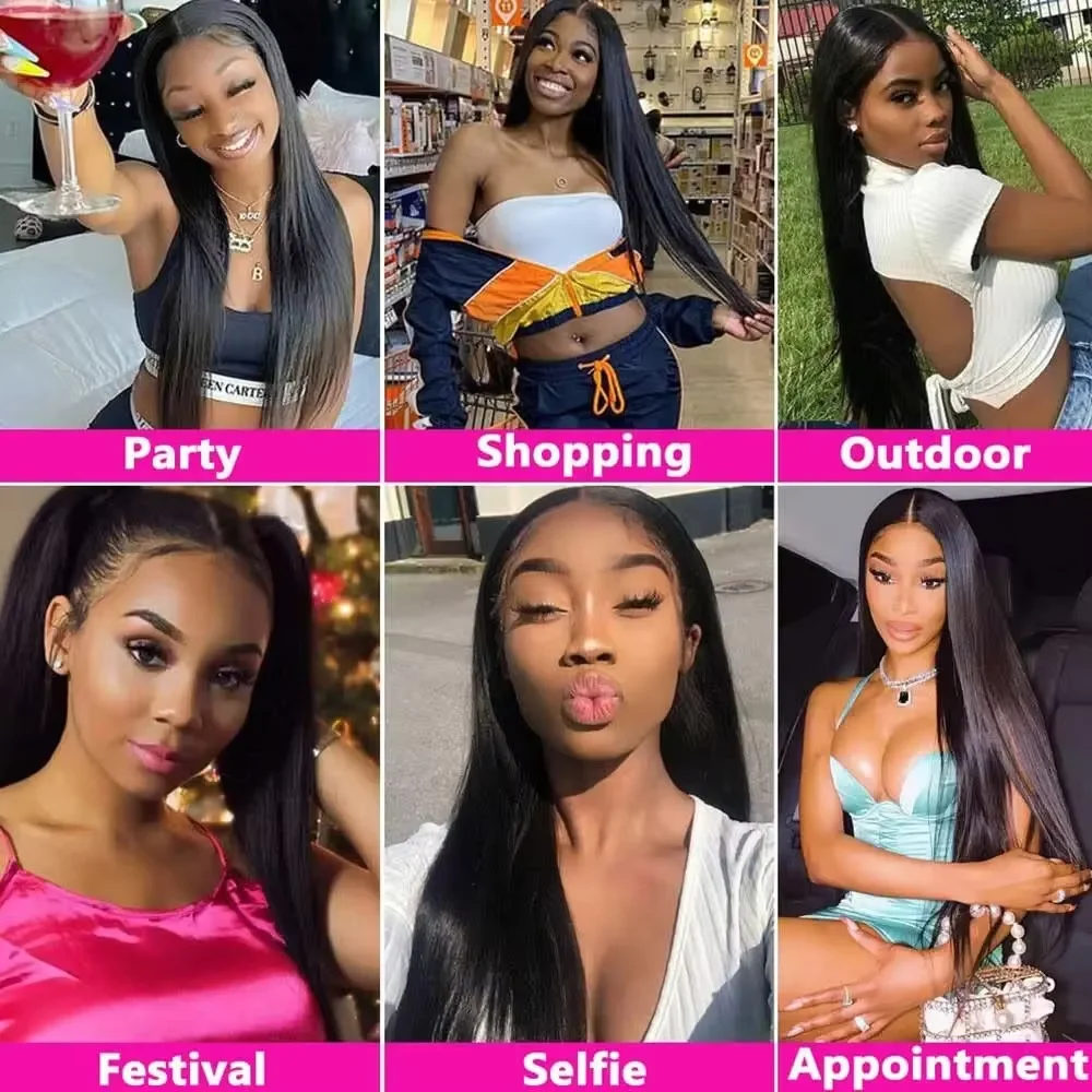 200% Density Bone Straight 7x6  Hd Transparent Lace Frontal Wig 42 46 Inch Brazilian Natural Color Straight Human Hair Wig 7x6 HD Transparent Full Frontal Lace Pre Plucked Long Wigs For Women 40 46 Inch view 6