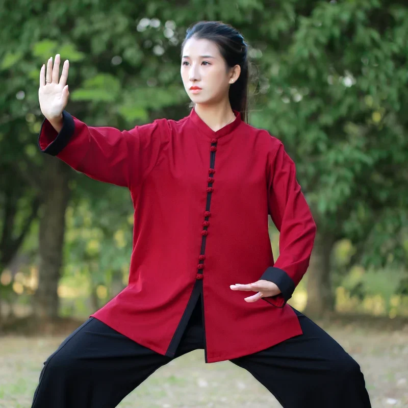 Kun Master Wushu Clothing Martial Art Uniform Tai Chi Clothes Kung Fu Dress Women And Men Unisex Black Red 2023 New Solid Color