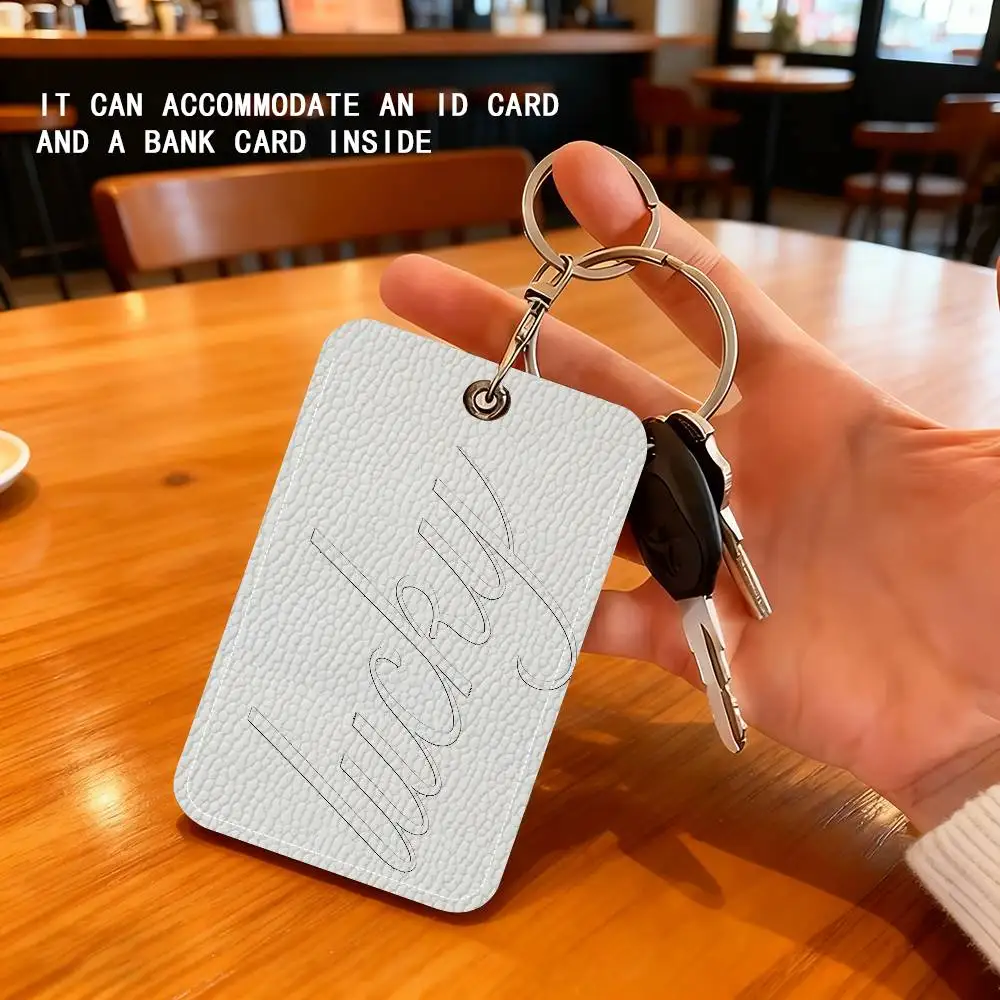 Ins English Word Lucky Keyring Leather Access Card Holder Keychain Community Proximity Card Protective Case
