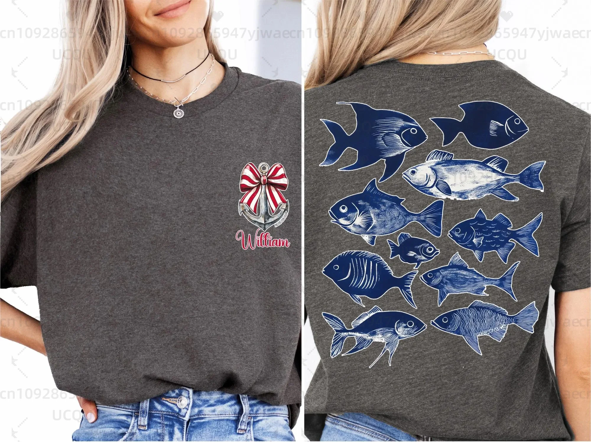 Camiseta náutica de peixe e âncora, sardinas estanhadas, peixe estanhado, amante de sardina, camiseta casual masculina de manga curta