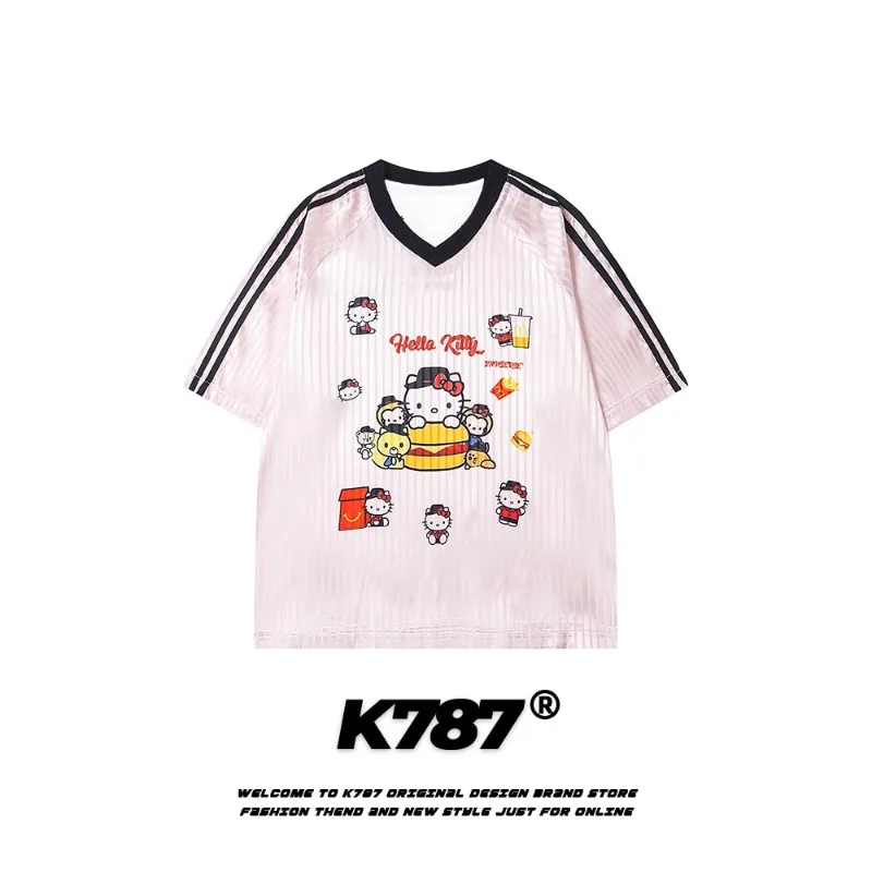 

2025 Summer Fashion Classic Cute Hello Kitty 3D Printed T-shirt Adult and Children V-neck Y2k Retro Trendy Shirt Large