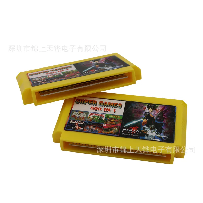 Cartucho de juego exclusivo transfronterizo de 8 bits para TV Famicom (FC), cartucho de juego 500 en 1, cartucho amarillo nostálgico, Contra