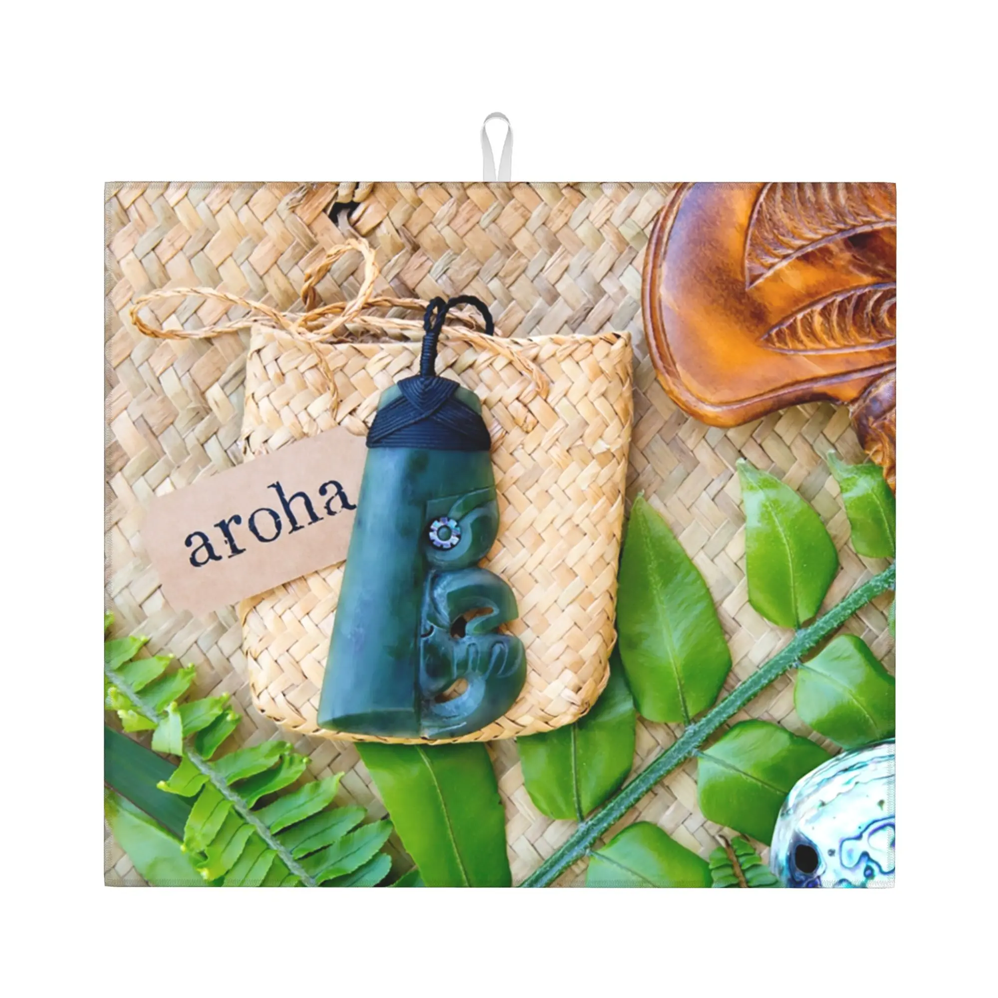 NZ Maori Theme Drying Mat For Kitchen Waterproof Reusable Toki Tiki Pounamu Greenstone Patu Bathroom Countertop Protector Mat