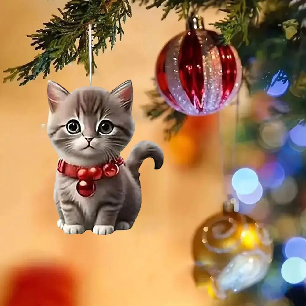 شجرة عيد الميلاد حلي معلقة 2D الاكريليك القط على شكل المعلقات زينة عيد الميلاد للمنزل 2024 هدايا عيد الميلاد السنة الجديدة 2025