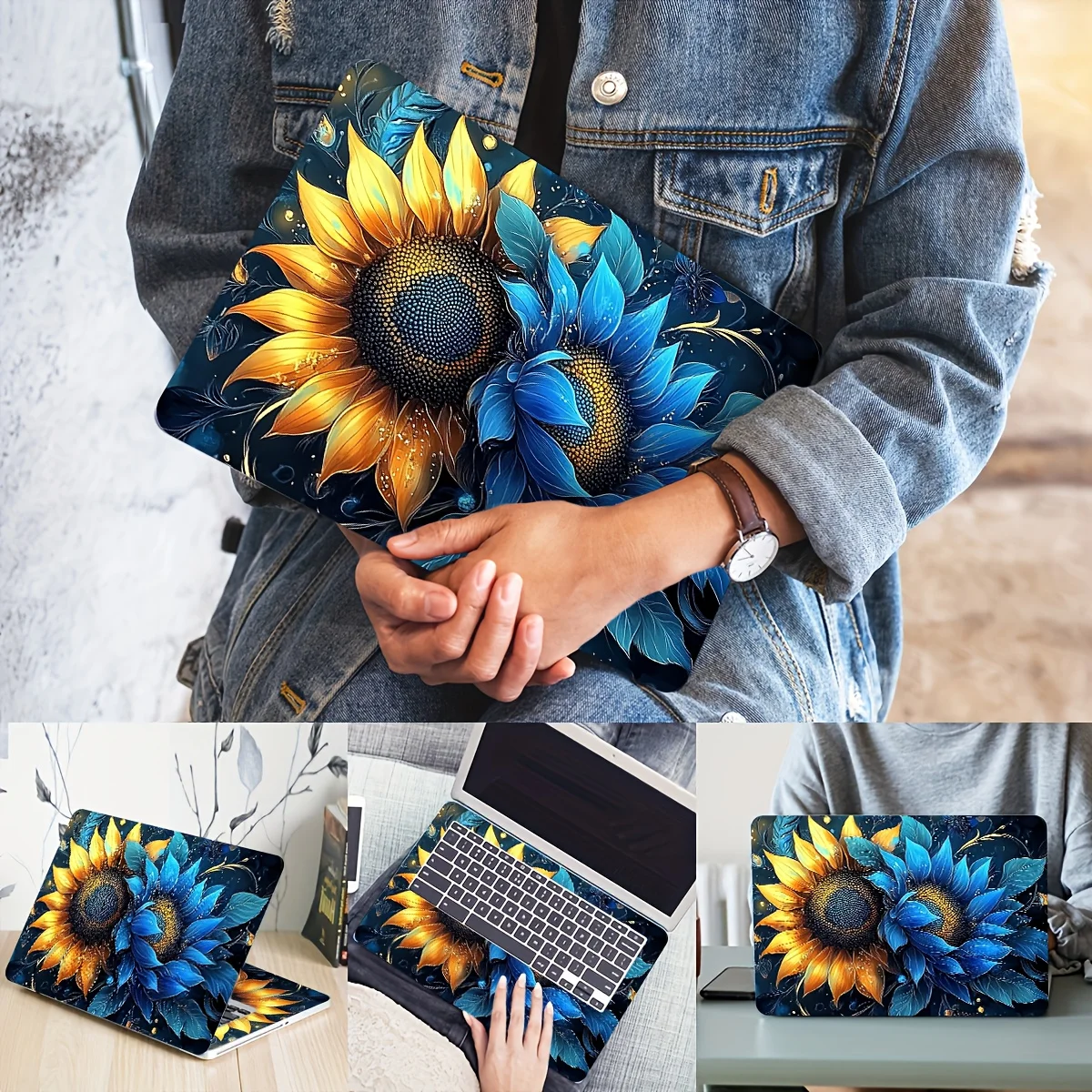

2PCS Sunflower Flower Pattern Vinyl Laptop Skin Stickers, Self Adhesive Waterproof Scratch resistant Stickers,