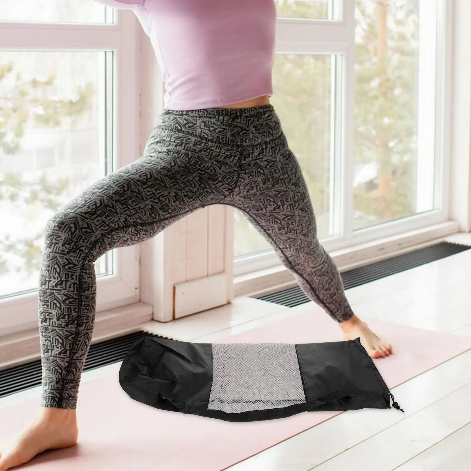 2Pcs Stylish Yoga Mat Mesh Bag Large Capacity Portable Shoulder Carrier with Excellent Ventilation Space Saving Design for Yoga