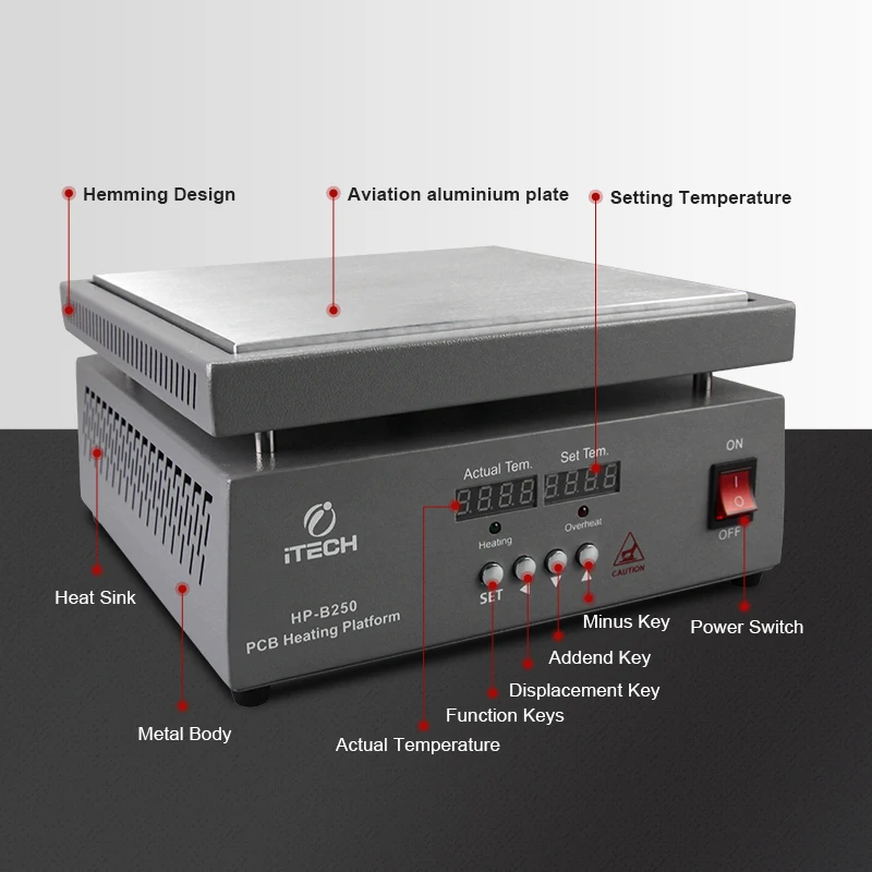 HP-B200 Aviation Aluminium Plate High Temperature Heating Table 200x200mm Multifunction Temperature Control Heating Platform