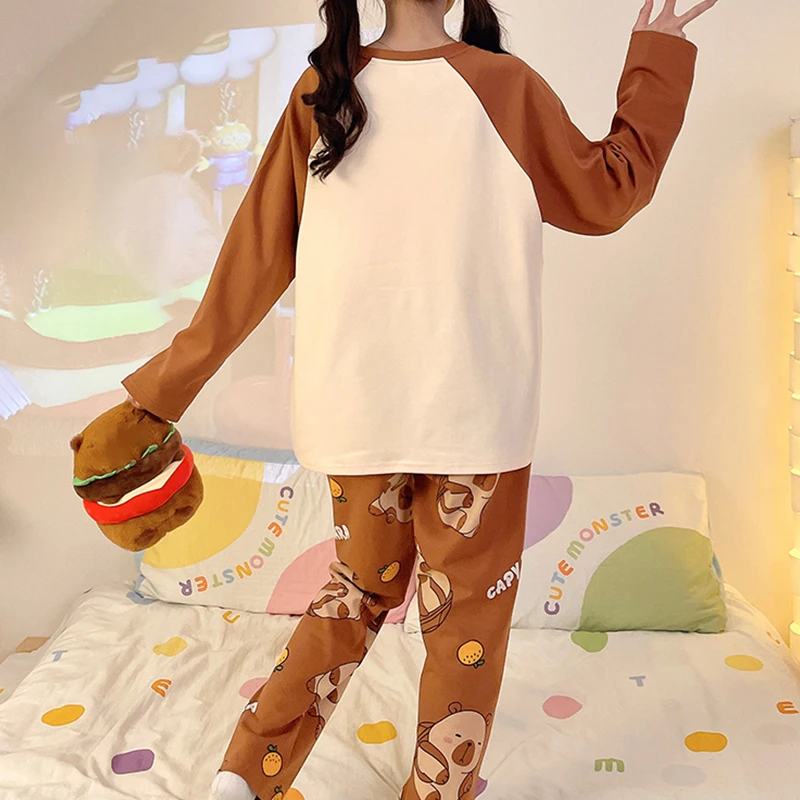 Cute Printed Sleepwear Women's Pajamas With Pants 2Pcs/Set Spring And Autumn Pajama Homewear Suit Thin Section Of Young Girls