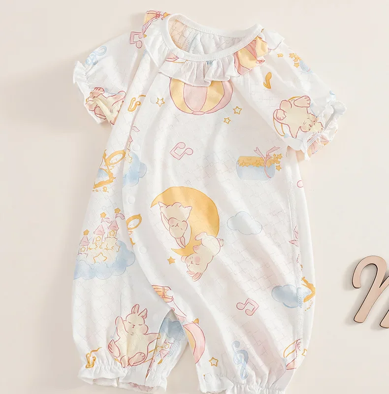 

Somenie Baby Onesie Breathable Bamboo Fiber Summer Thin Short Sleeve Boys Girls Newborn Gift