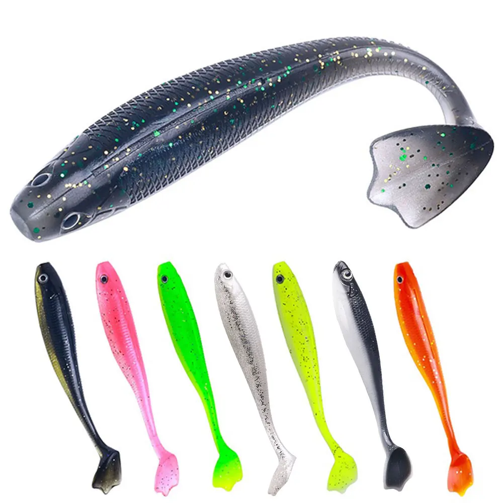 6 teile/beutel gummi fisch köder 7,5 cm/10,5 cm angeln gummi hecht köder mit T schwanz Künstliche Silikon Wobbler