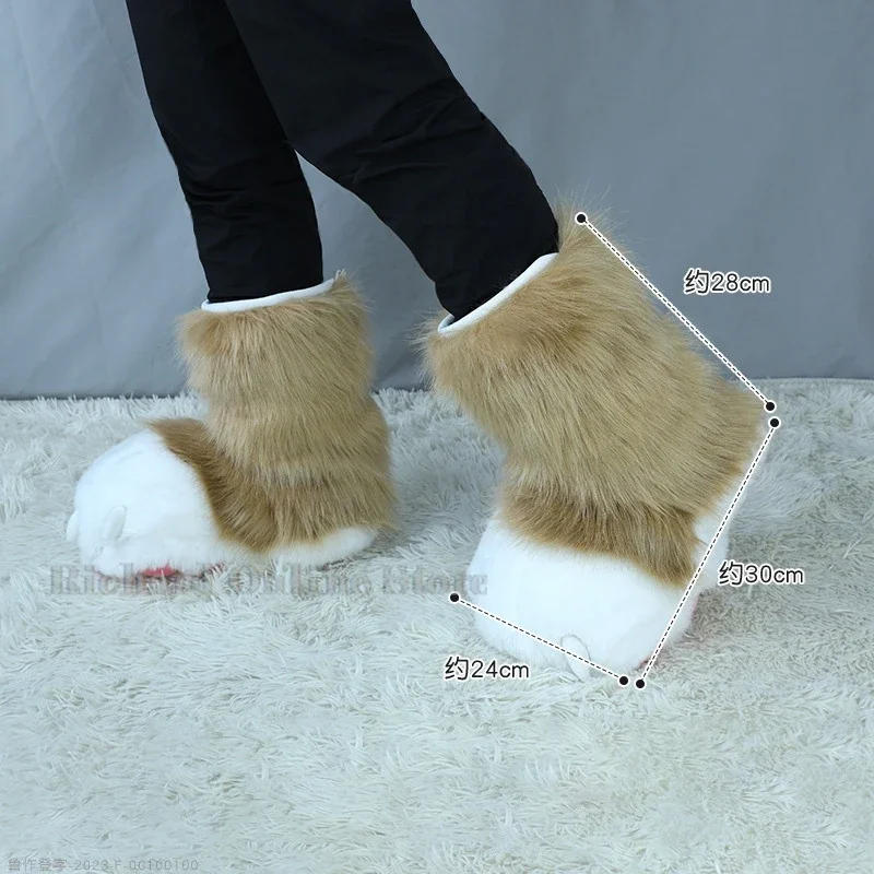 Fursuit Furry Paws Fluffy Shoes Boots Animal Slipper Boots Acessories Furry Cute Anime Cosplay Outfit Halloween Party Suit