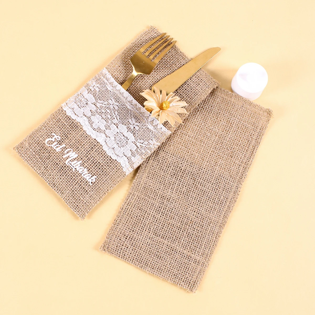 5 قطعة الخيش الدانتيل أدوات المائدة حامل الأكياس حقيبة أدوات المائدة الزفاف لوازم الحفلات هسه ريفي الجوت الجدول اكسسوارات الديكور #2