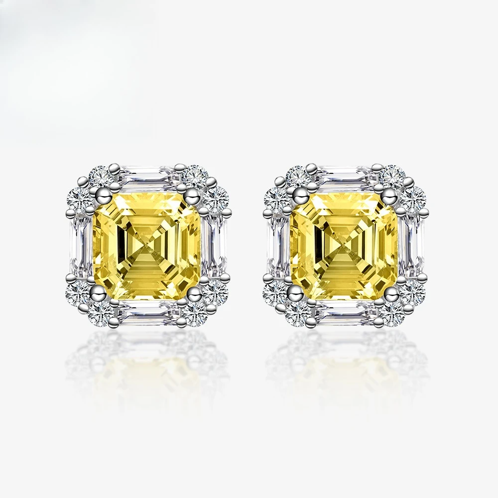 

Серебряные серьги S925, 7*7 мм, желтые квадратные серьги с фаской и цирконами для женщин, ювелирные изделия.