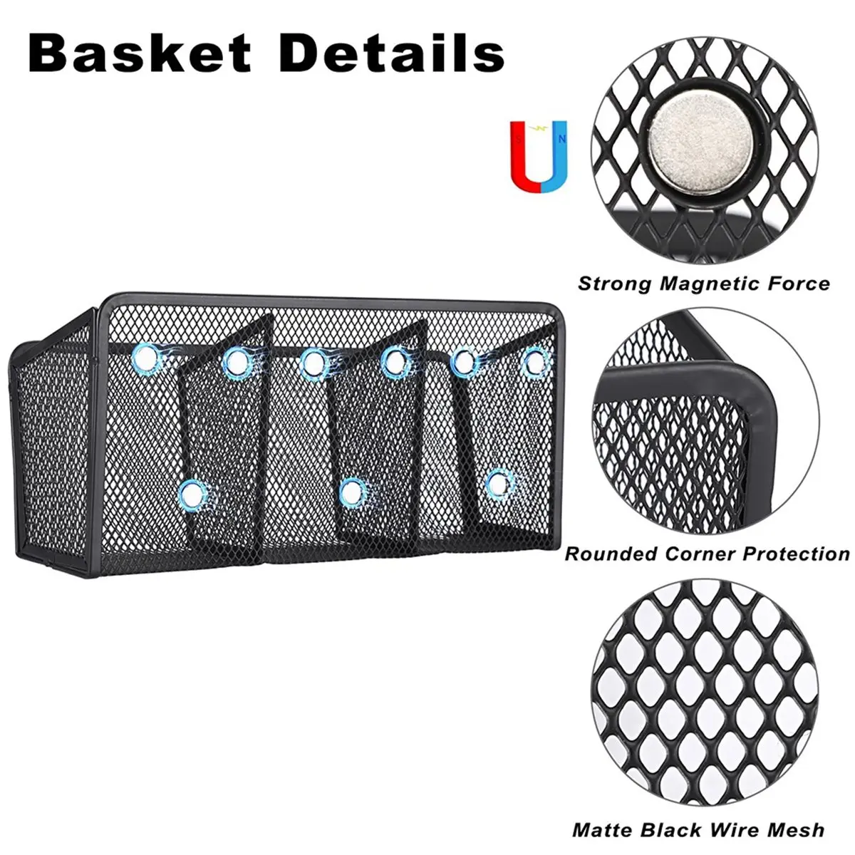 2026 Trend Magnetic Packet Holder, 3 Compartments Magnetic Metal Mesh Basket, Kitchen Organizers and Storage for Refrigerator