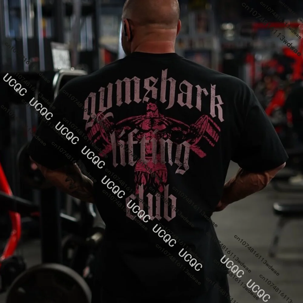 GYM American Fitness Bodybuilding Training Suit For Summer Sports Pure Cotton Short Sleeved T-shirt Men Loose Fashionable Print