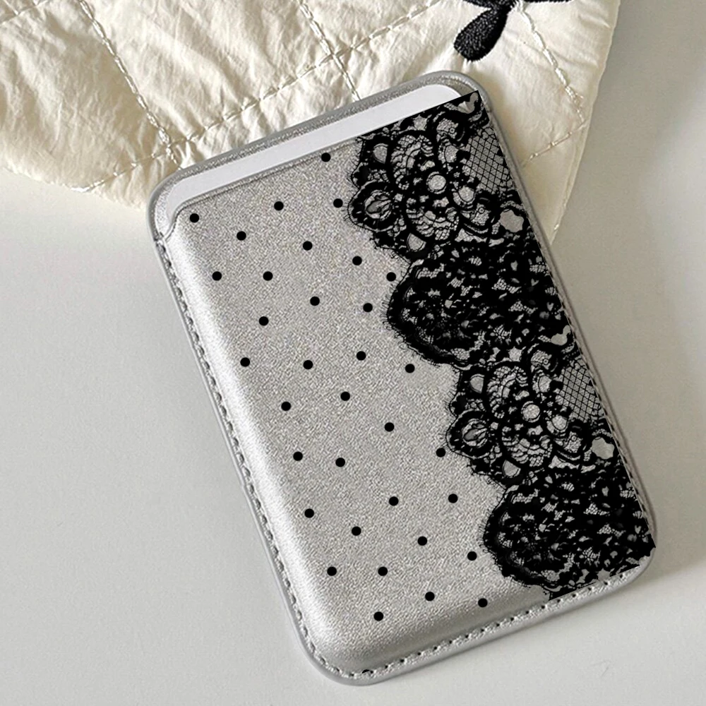 Gepunktete Spitzen-Leder-Kartenhülle Telefonkartenhalter Magnetische Hülle Geeignet für alle iPhones mit Magsafe-Kartenfunktion Rückseitentasche – Detail 3