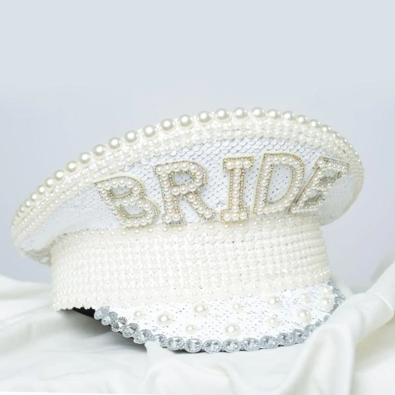 340D Stage Captain Hat Crystal Sailor Hat for Male Female Dancing Comedian Actor