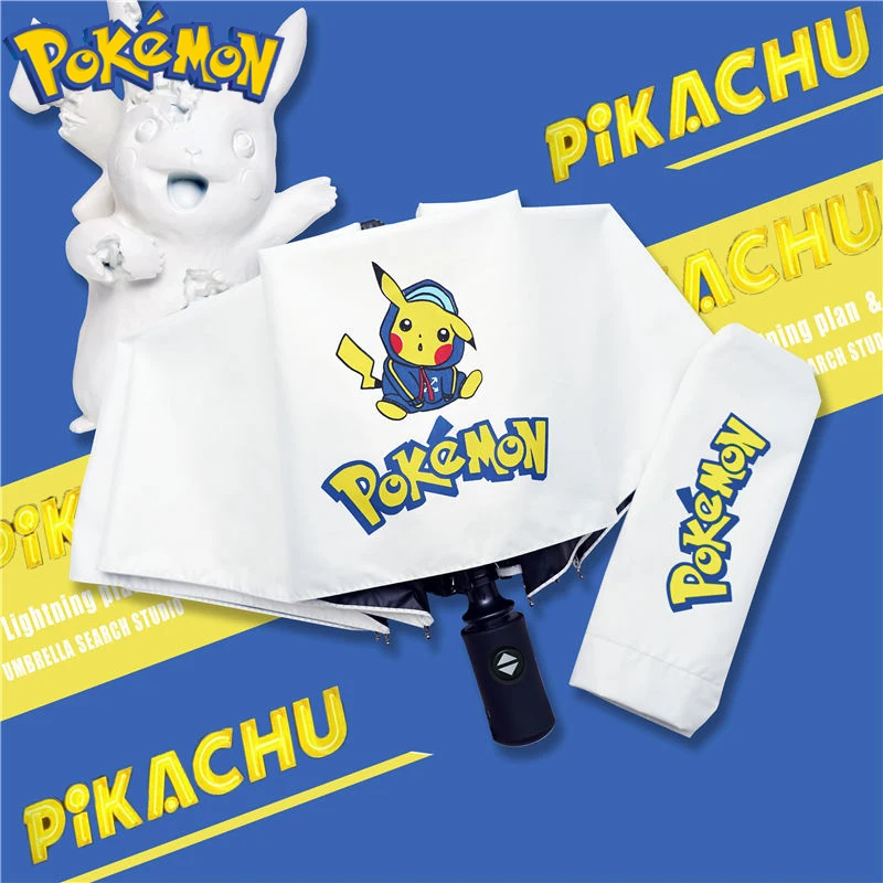 Pokemon Anime Pikachu Parasol Children Student Black Glue Coated Anti-Uv Tri-Fold Parasol Men Women Manual Fold Umbrella Gift