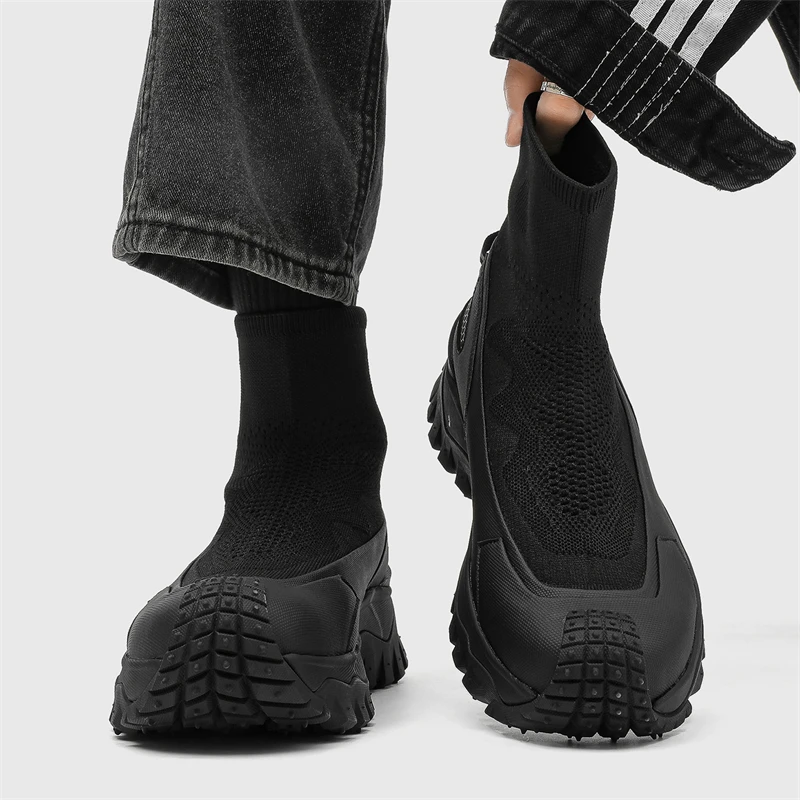 European Station Autumn/Winter New Splicing Men Boots Knitted Height Increase Naughty Handsome Chelsea Fashion Boots