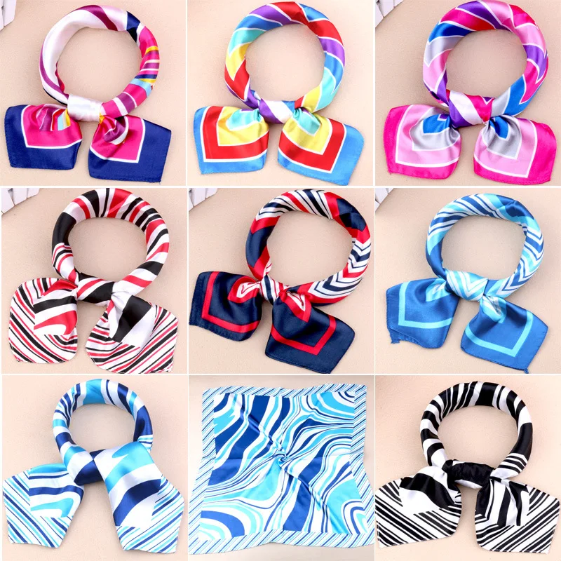 1 Piece Women Fashion Silk Scarves Square Scarf Business Attire Printed Leopard Print Stripes Scraf For Women