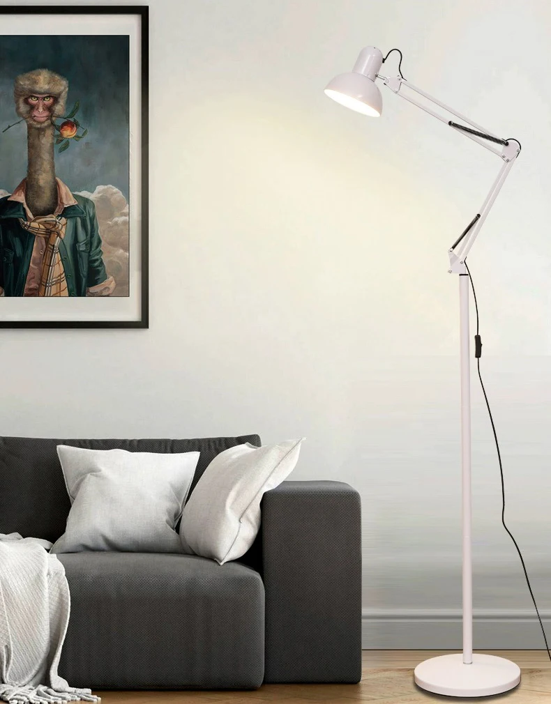 BOSSEN Long Arm Folding Floor Lamp LED Eye Protection Study Living Room Bedroom Study Room Vertical Table Lamp