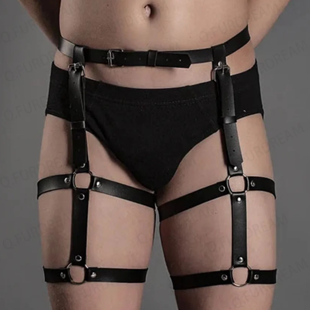 Leg Belt Men Harness Belts Gay Body Bondage Lingerie Gay Clothing Erotic Sex Rave Artificial Leather Gothic Harajuku Suspenders