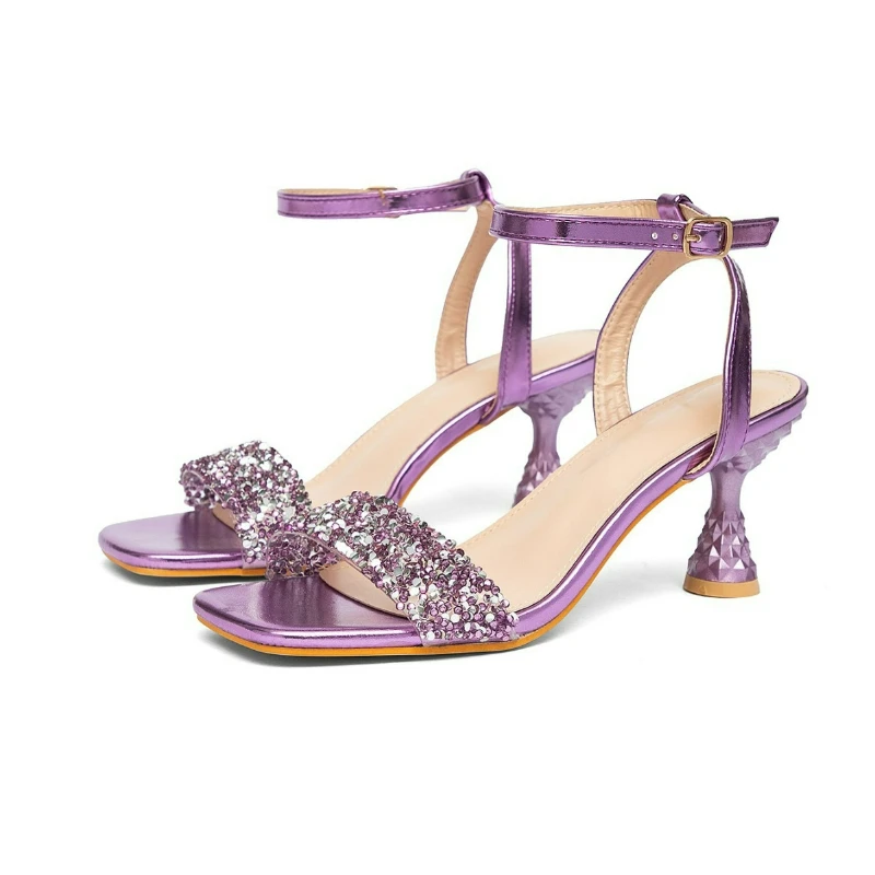 

Fashionable Purple Square Toe Women's High-heeled Sandals Business Banquet Women's Shoes