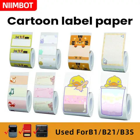 NIIMBOT B21/B1 미니 휴대용 프린터 1 롤 방수 컬러 스티커 B1/B21/B203/B3S 용 자체 접착 만화 패턴 태그 용지