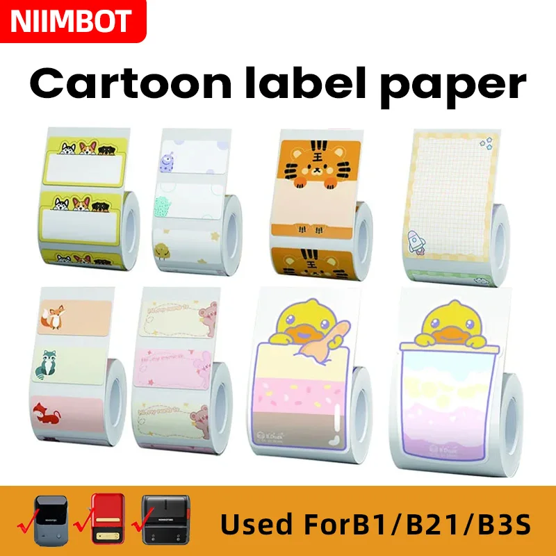 Imagem -02 - Niimbot-mini Impressora Portátil Adequado para b1 B21 B203 B3s Padrão dos Desenhos Animados Papel de Etiqueta Impermeável Resistente a Óleo Rolos