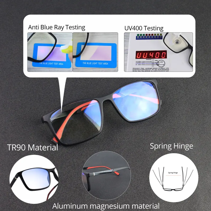 Progressive Multifocal Reading Glasses Anti Blue Light Men's For Women TR90 Aluminum Magnesium Sport Square Frame Eyewear UV400