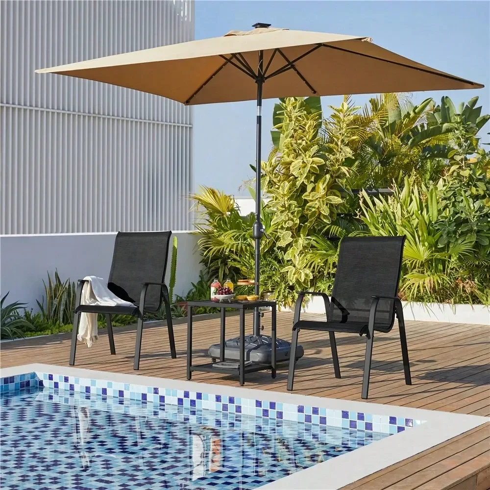 

Set Of 2 Outdoor Stackable Dining Chairs Patio Dining Chairs With Backrest And Armrests All Weather Chairs For Backyard Garden