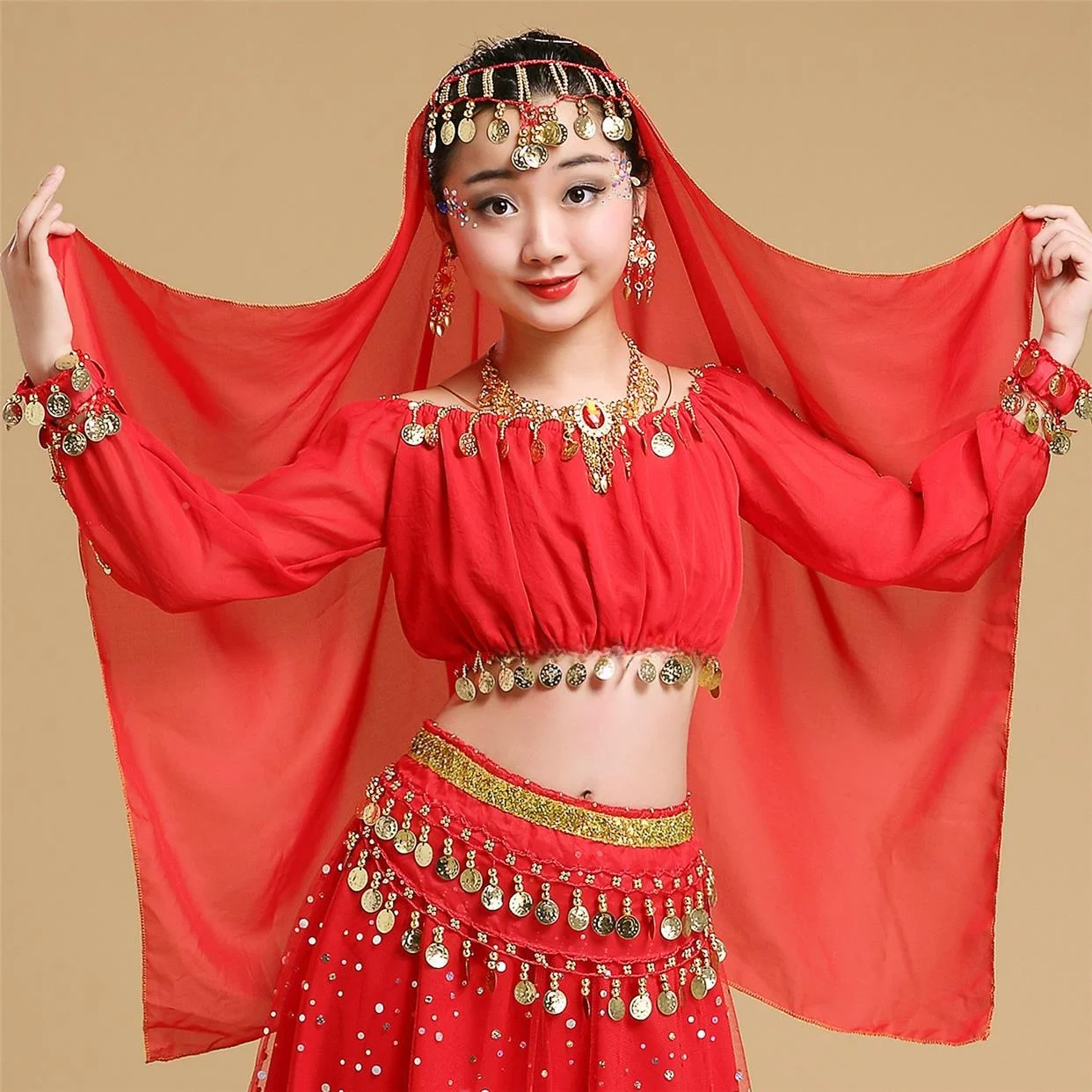 

Детский костюм для танцев с длинными рукавами, костюм для танца живота, костюм для танца с фонарями в стиле Синьцзян, этническая одежда для танцев