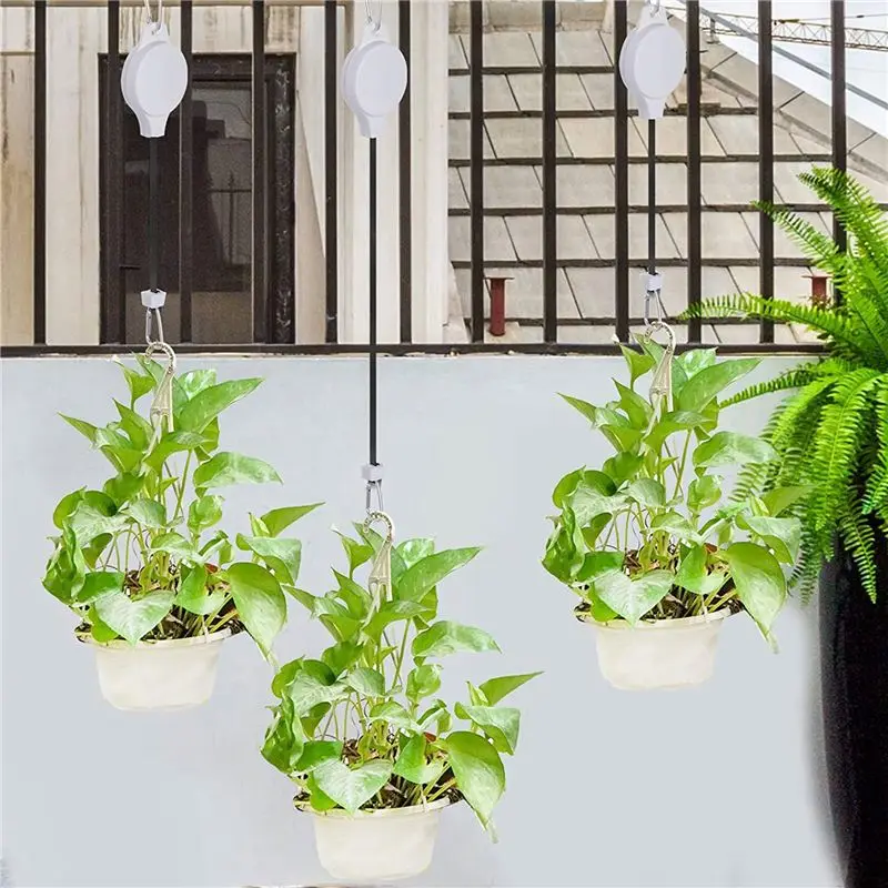 A69E18 Pack Plant Pulley Retractable Hanger Easy Reach Plant Pulley Adjustable Height Wheel For Hanging Plants Indoor White