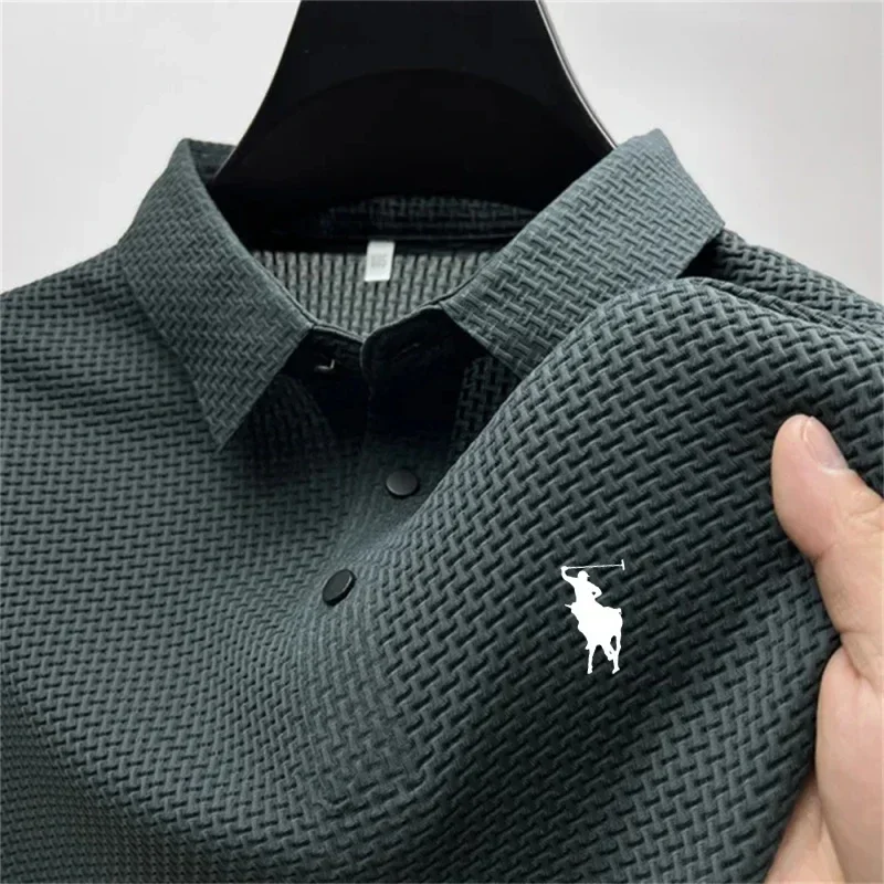 Men's Summer Ice Silk Polo Shirt Short Sleeve Cooling Breathable Business Casual Premium Quality Tops