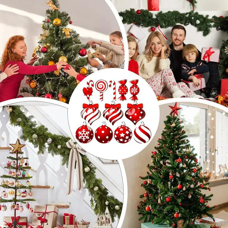 Adornos de piruleta para árbol de Navidad, Bola de árbol de Navidad acrílica plana, diseño de agujero de fijación, colgantes de bastón de caramelo, 12X