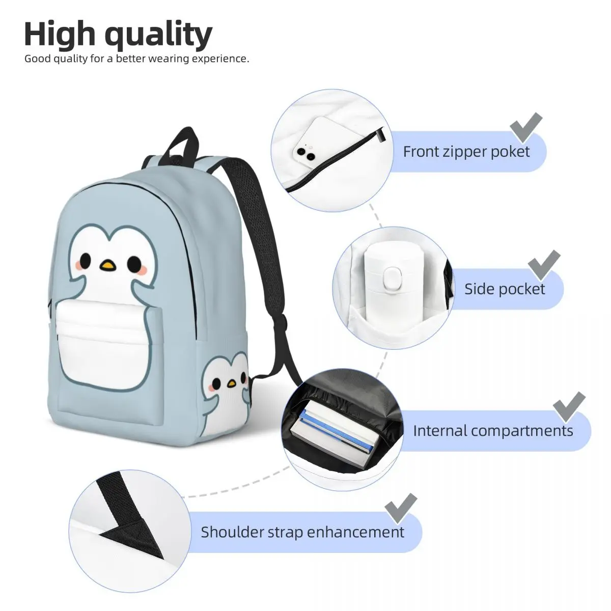 Kawaii Penguin Mochila Dos Desenhos Animados, Mochila Estudante Animal Bonito, Mochila De Crianças, Saco De Viagem