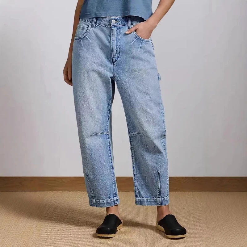 

Straight Pants Denim Pant Women Jeans Ankle Length Pockets Y2k Streetwear Work Casual Vintage Loose High Waist Trousers Spring