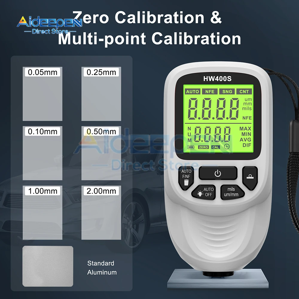 HW-400/HW-400S Car Paint Film Automatic Thickness Gauge 0-2000UM Fe & NFe Coating Thickness Tester Manual Automotive Paint Tools