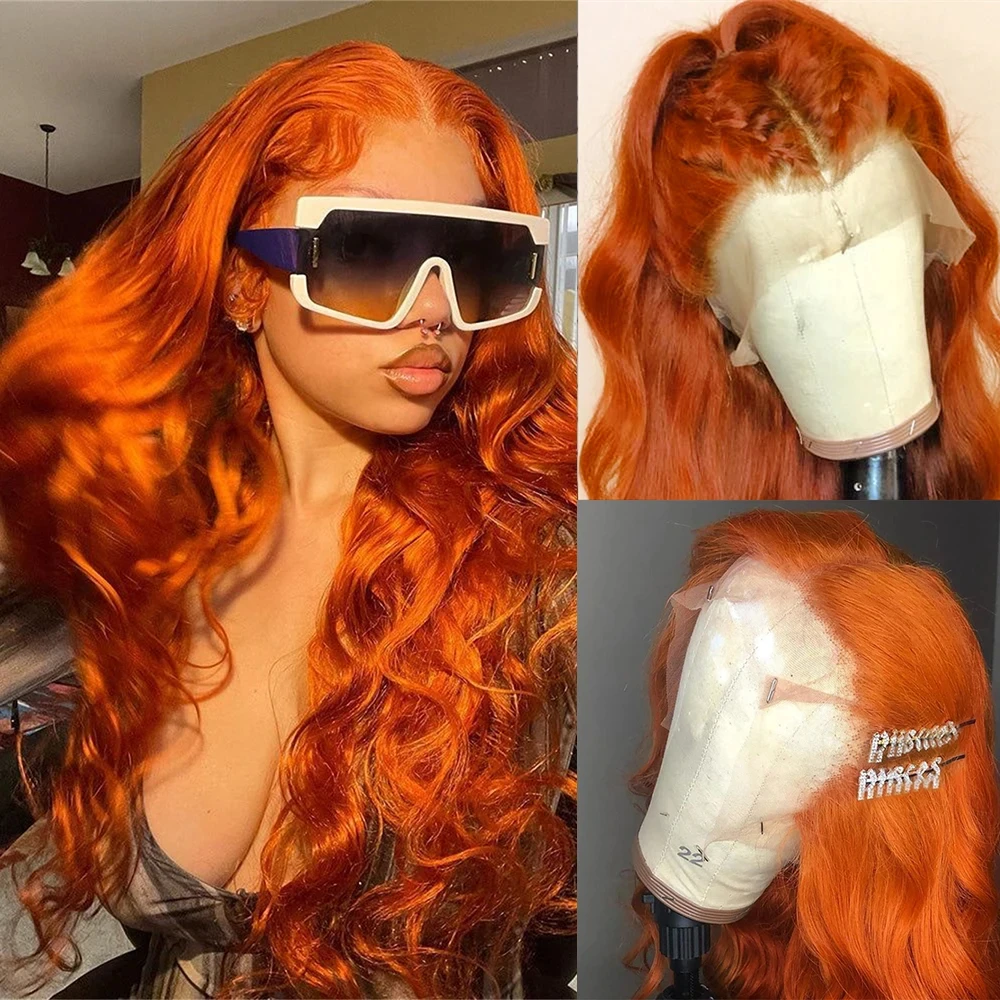 

Orange Ginger Lace Frontal Wig 13x4 Lace Frontal Wig Colored Human Hair Wigs Lace Front Human Hair Wigs Pre Plucked 180% Denisty